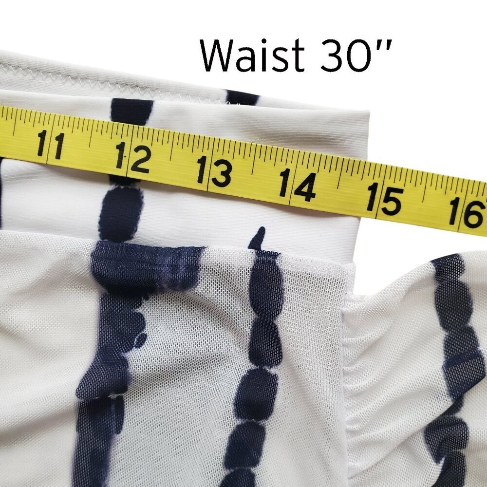 Tie Dye Transparent Mesh Beach Pants High Waist Wide Leg White & Navy Blue M - Picture 6 of 11